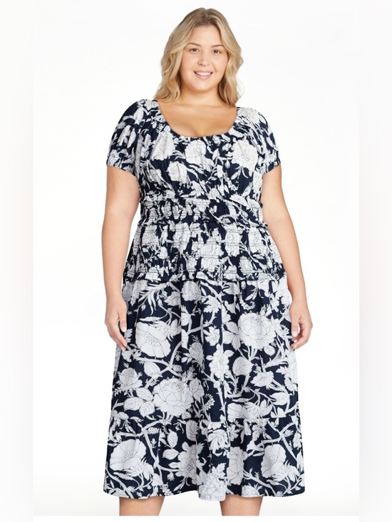 Time and Tru Dresses & Skirts - Plus Size Navy and White Floral Midi Dress